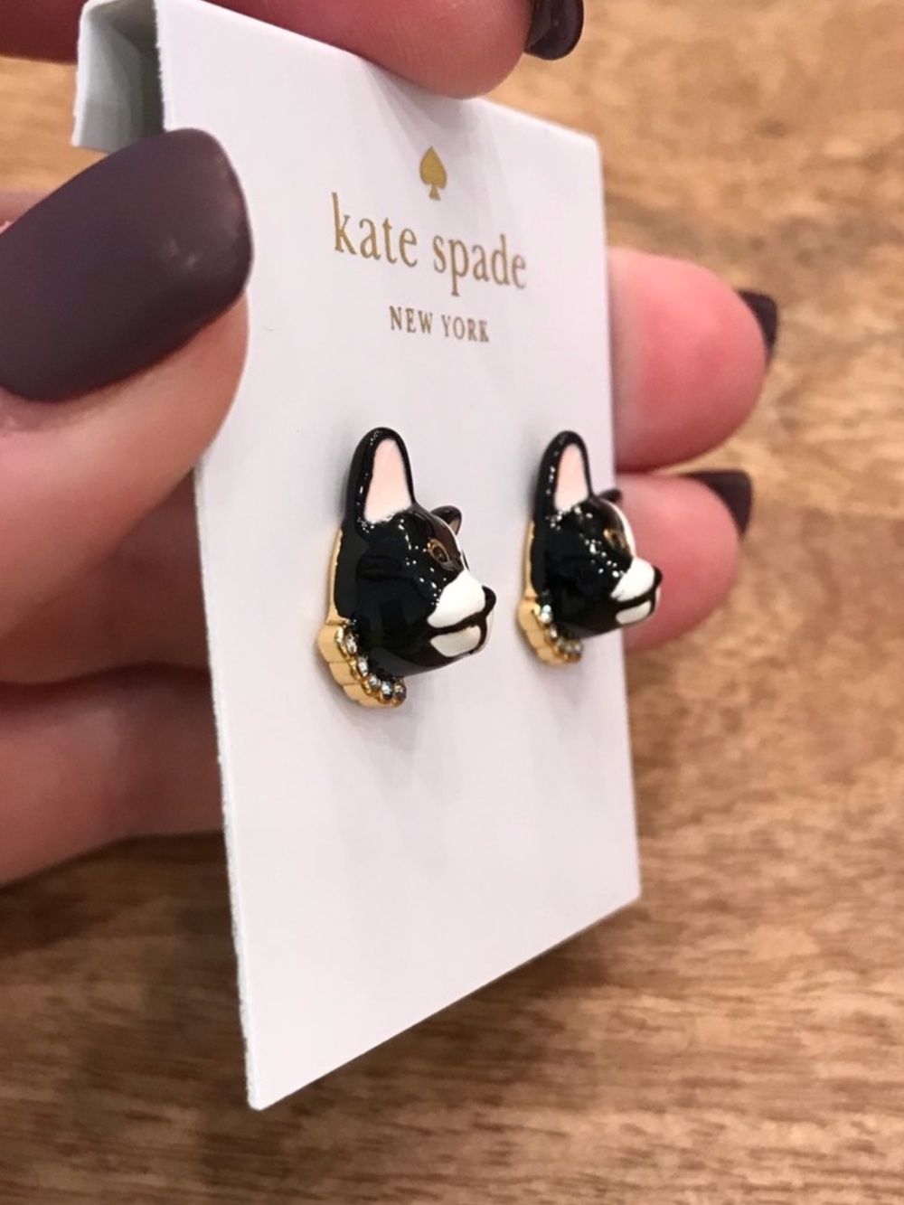 KATE SPADE Frenchie Bulldog Ma Cherie Antoine Dog Stud Earrings - Picture 4 of 5